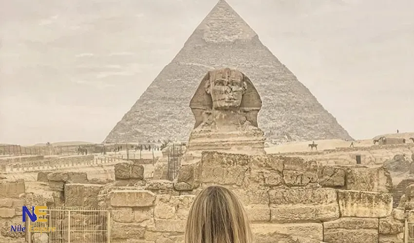 The Great Sphinx with the Pyramid of Khafre behind it