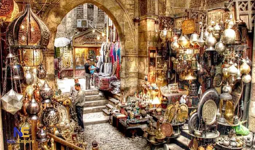 The vibrant Khan el Khalili bazaar in Cairo, where carrying small EGP cash is essential for buying authentic souvenirs and street food
